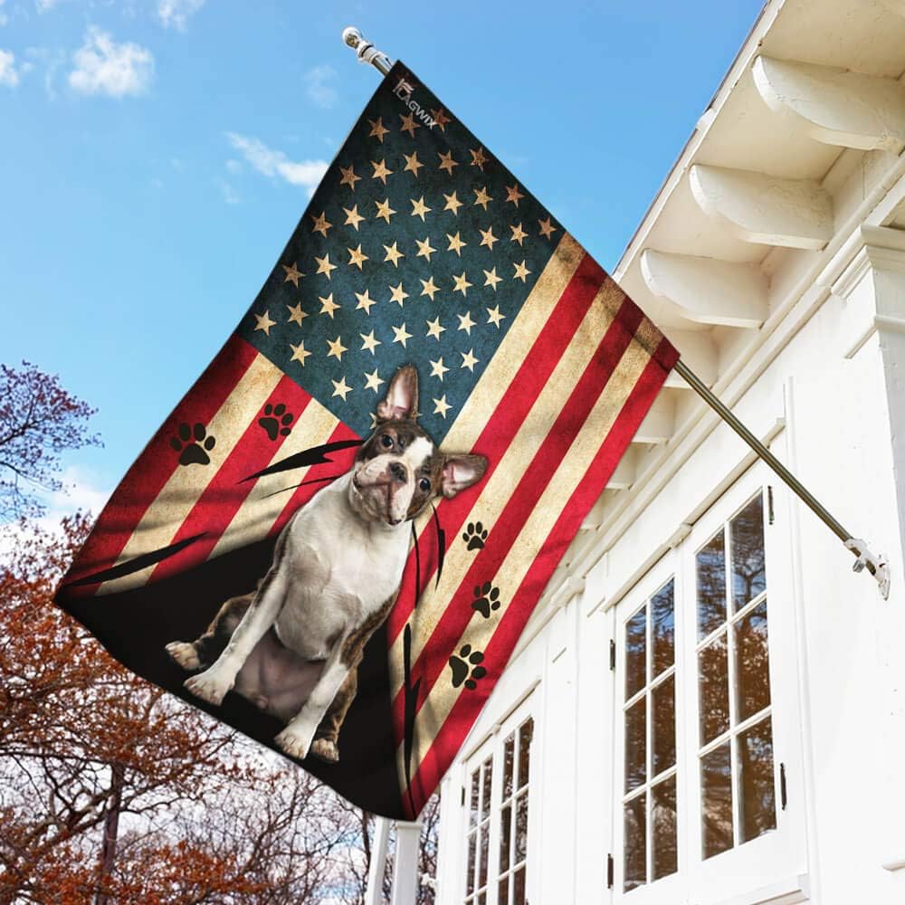 Flags-Boston Terrier American Flag THB2368F4, House Flag (29.5" x 39.5")-USA House Garden Flags Premium Polyester-Decorative Outdoor Flags