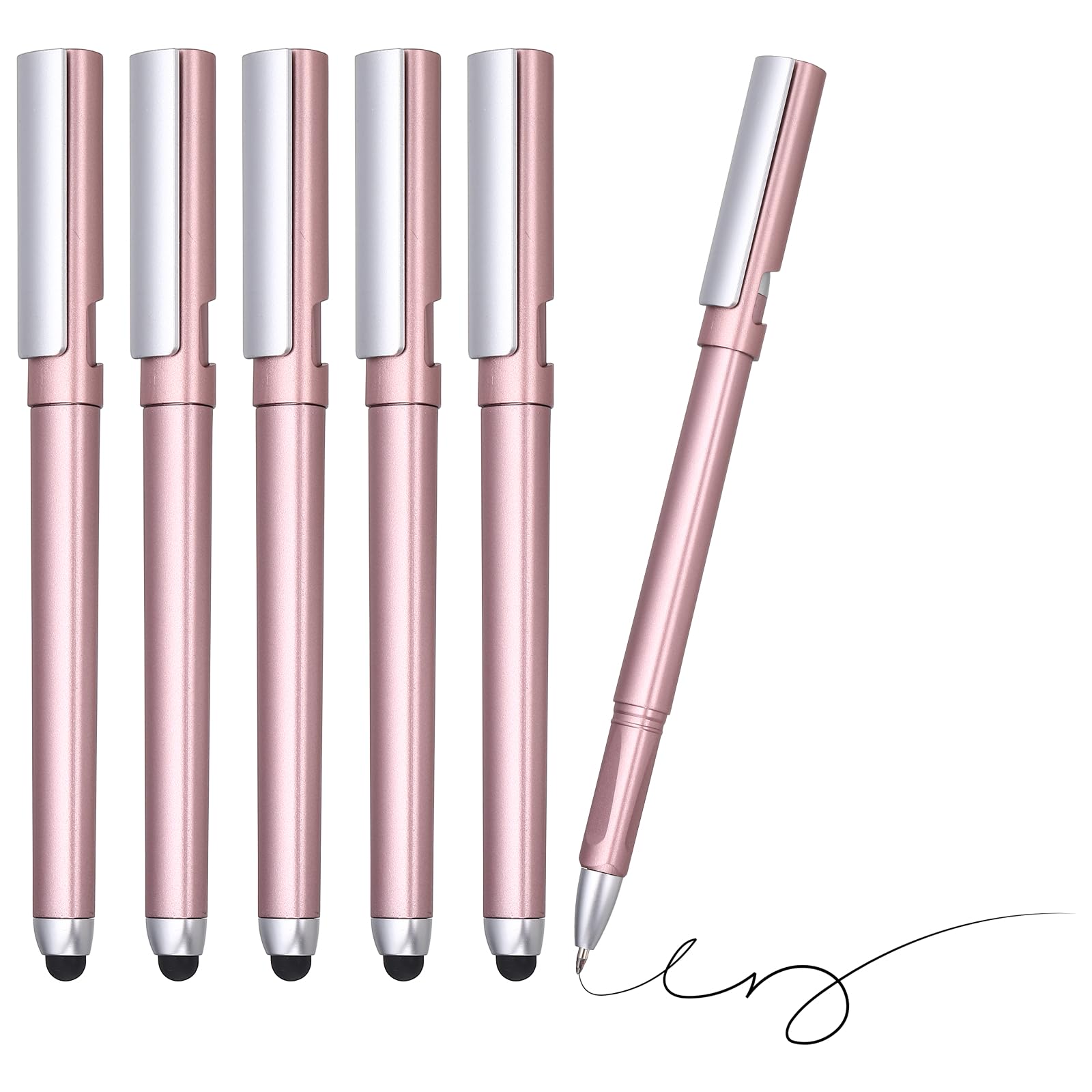 PATIKIL 0.5mm Gel Pens, 6Pcs Stylu-Pen 2-in-1 Black Ink Rollerball Pen Business Medium Point Smooth Writing Quick Dry for Touchscreen Office Supplies Note Meeting,Pink