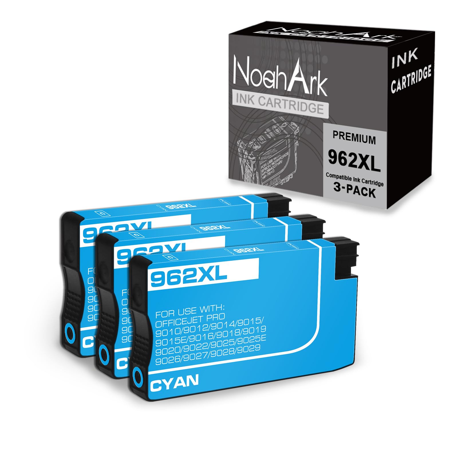 NoahArk 3 Pack 962XL Remanufacture Ink Cartridge Replacement for 962 962XL High-Capacity use for OfficeJet Pro 9010 9012 9015 9015e, 9018 9020 9025