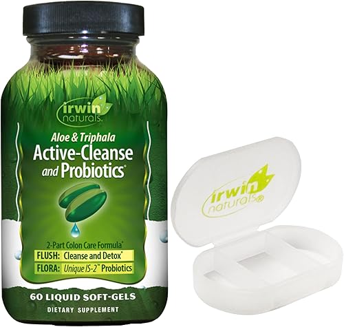 Irwin Naturals Active-Cleanse & Probiotics Aloe & Triphala Cleanse & Detox Fórmula de cuidado del colon de 2 partes, paquete de 60 geles suaves