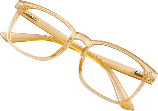 VisionGlobal Blue Light Blocking Glasses for Women/Men, Stylish Square Frame, Anti Glare Champagne,No Magnification