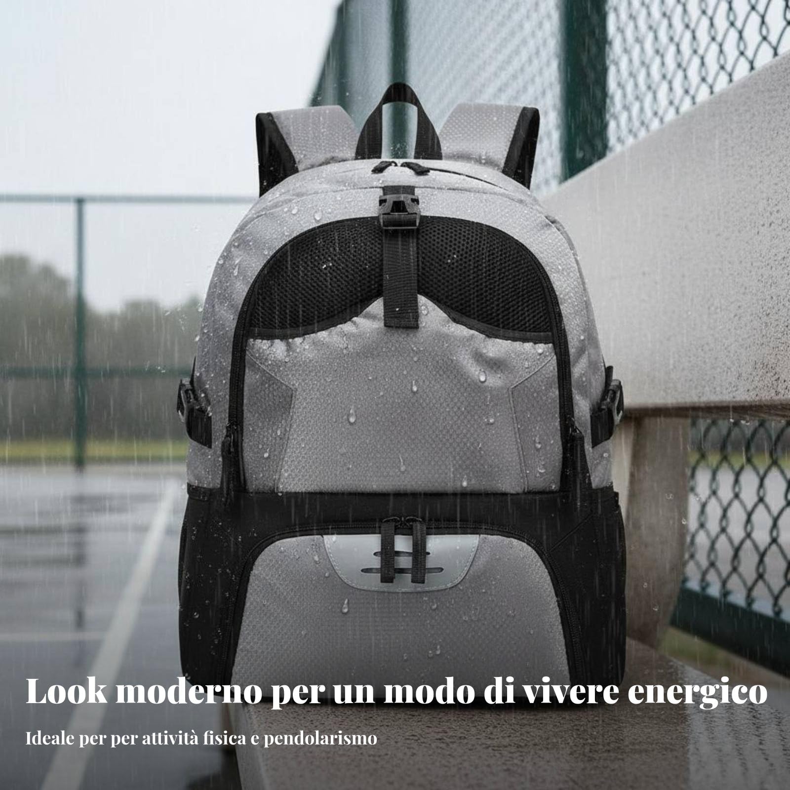 Zaino Sportivo Borsa Palestra Sacca Viaggio Zainetto con Grande Scomparto Principale Tasca per Pallone a Rete Vano Scarpe Separato Tessuto Resistente, Blu