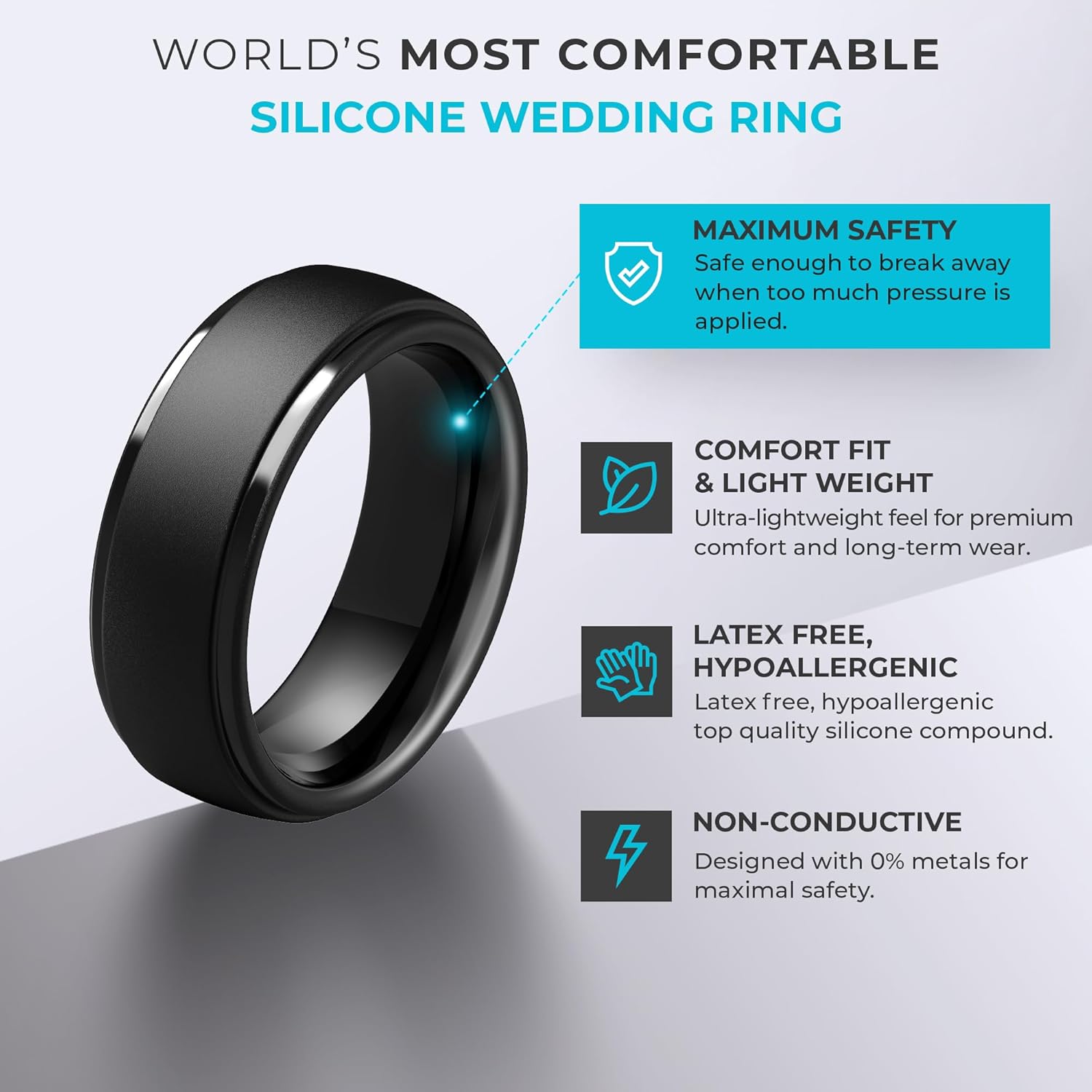 ThunderFit Silicone Rings for Men, Black Matte Silicone Wedding Bands, 2.8 mm Thick, Men’s Rubber Engagement Bands, 1/3 Variety Multipack - Image 2