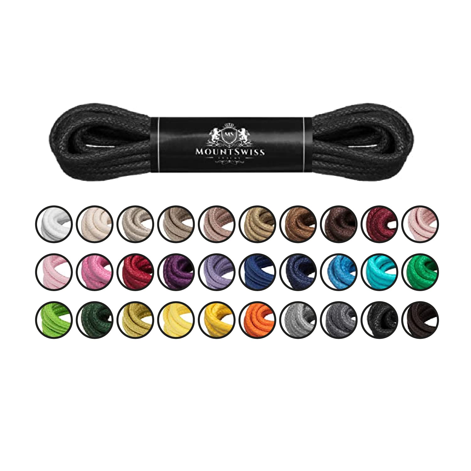 Mount Swiss Luxury Schuhbänder I Wasserabweisende und reißfeste Schnürsenkel rund ø 2-3 mm aus feiner Baumwolle/gewachst für Business Anzug und Lederschuhe I Edle Shoelaces Längen 45-120 cm