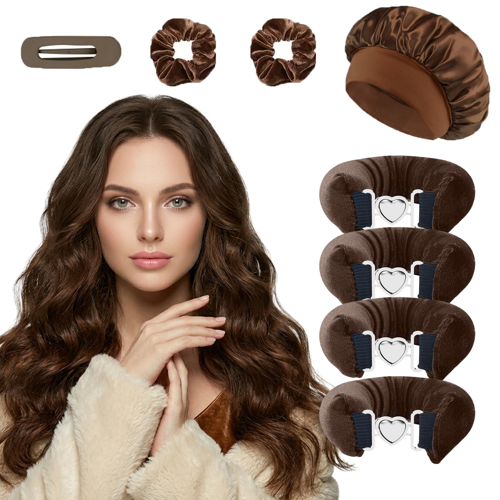 Heatless Curls Overnight Hair Curlers Set – Grande Heatless Curls Overnight Rods No Heat Hair Curlers 4PCS Jumbo Velvet Rollers with Shower Cap, No-Damage Flexi Rods for Beautiful Waves