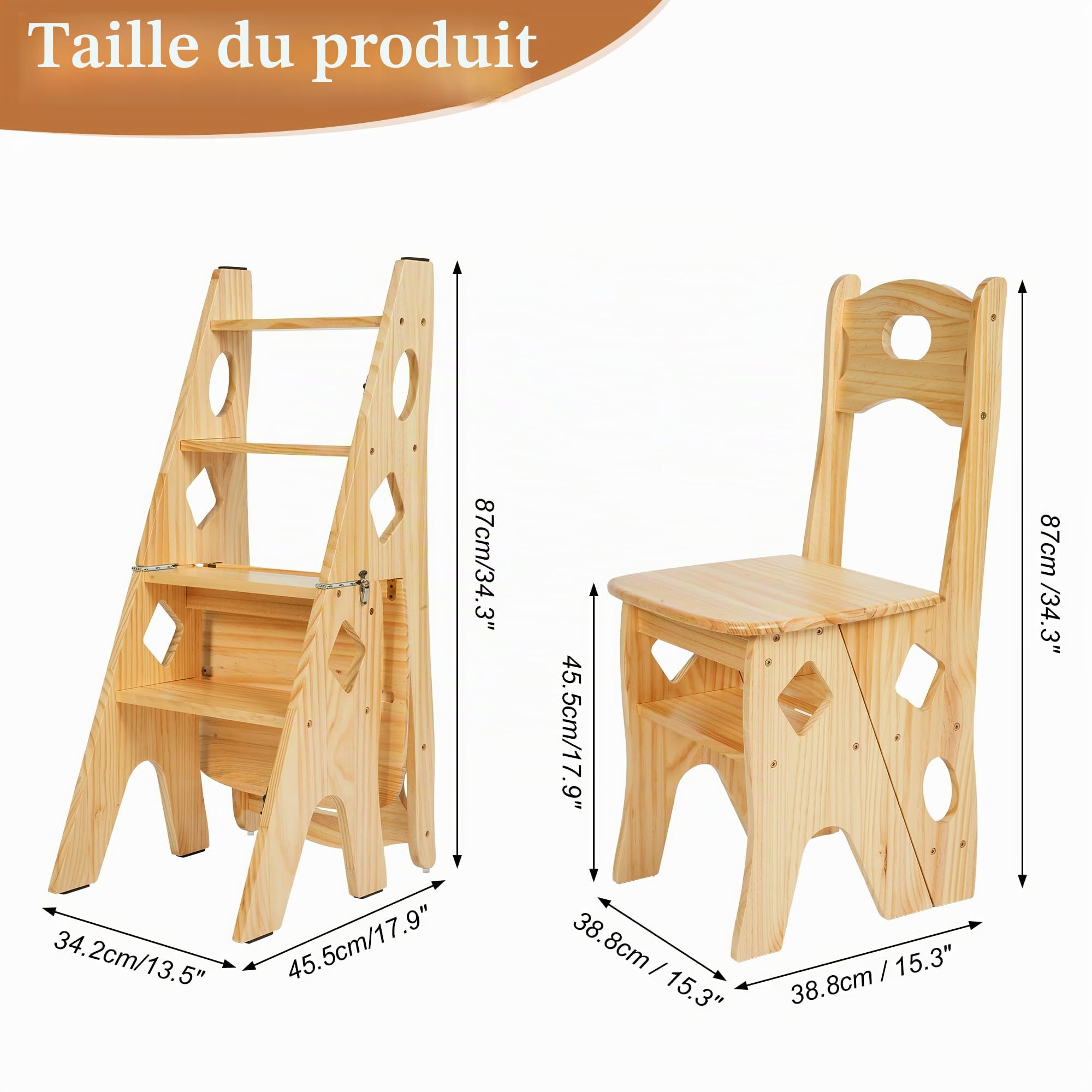 bimiti Chaise à Pliante en Bois Massif bibliothèque Pliante, Bois jusqu'à 180 kg, Multifonctionnel Fleurs et Chaise Stand d'exposition pour bibliothèque, Bureau, Support à Fleurs