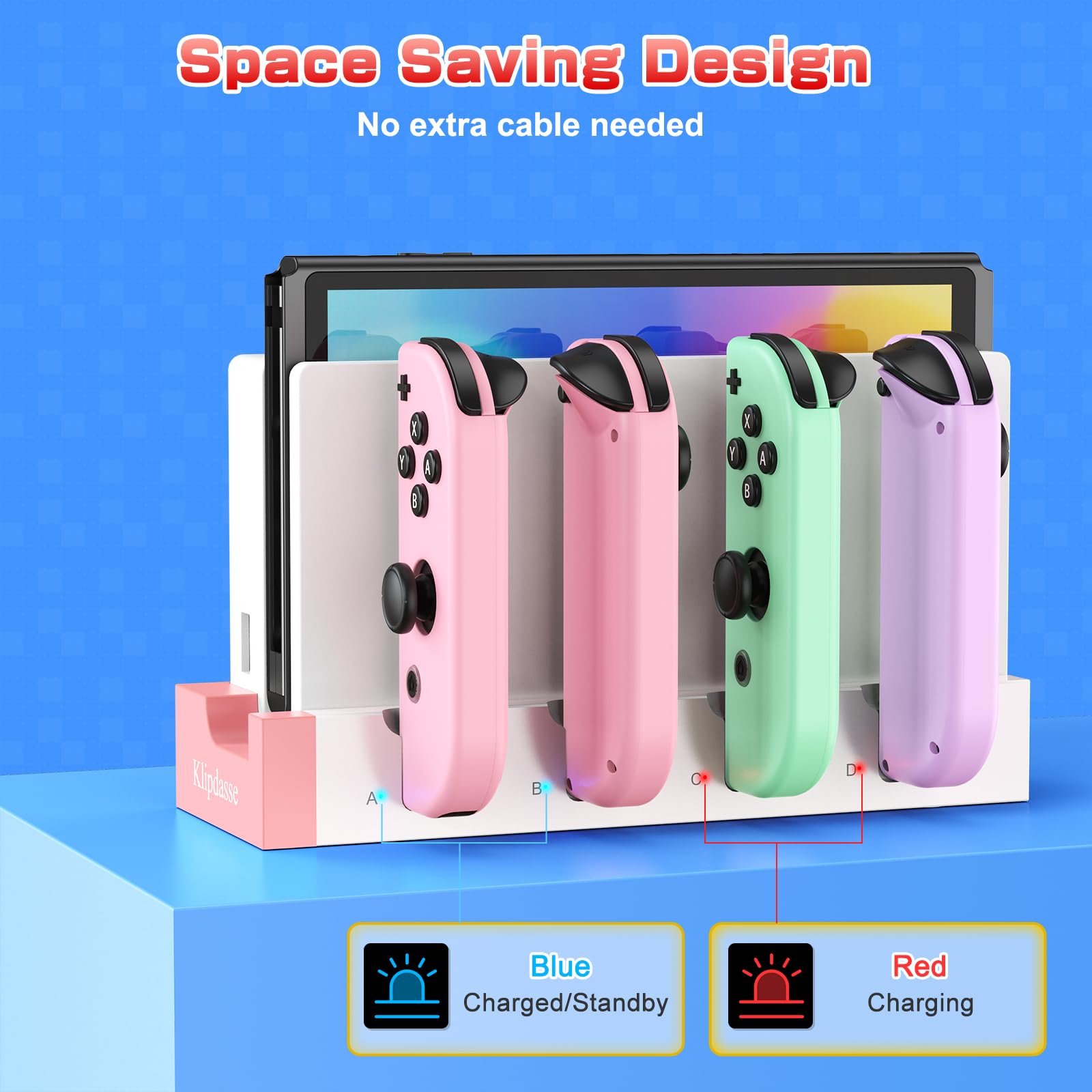 Base di ricarica per Joy-con compatibile con Nintendo Switch e OLED, stazione base di ricarica per Nintendo Switch con indicatore, supporto di ricarica per 4 maniglie Joycon