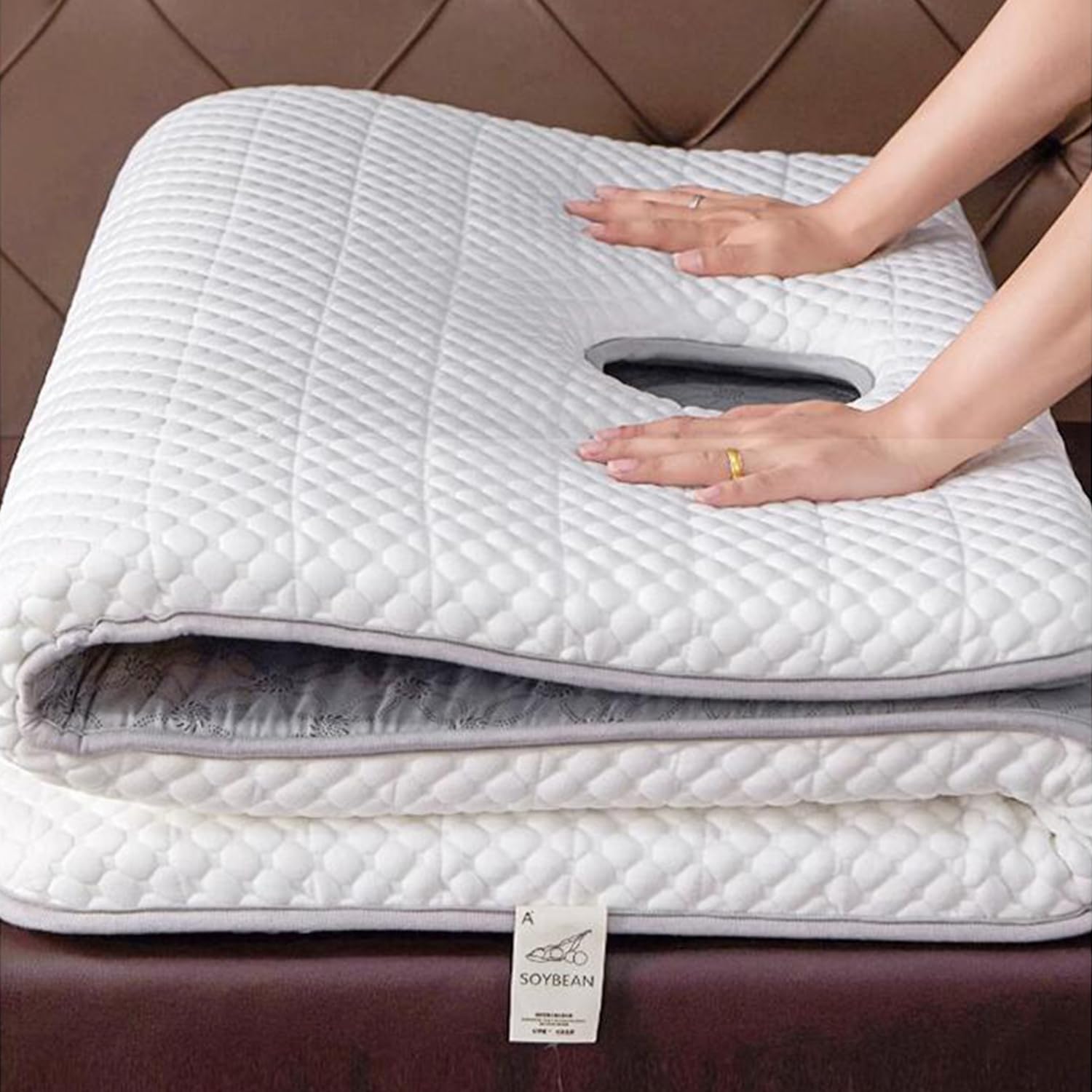 Topper per lettino da spa, materasso per lettino da massaggio, spessore 6 cm, con foro per la respirazione del viso, imbottitura antiscivolo, fasce elastiche grigio, S 70 x 185 cm