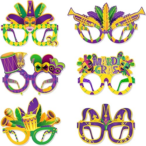 Gafas de papel para cabina de fotos de Mardi Gras, paquete de 6 divertidas máscaras de carnaval para adultos y niños, accesorios novedosos para