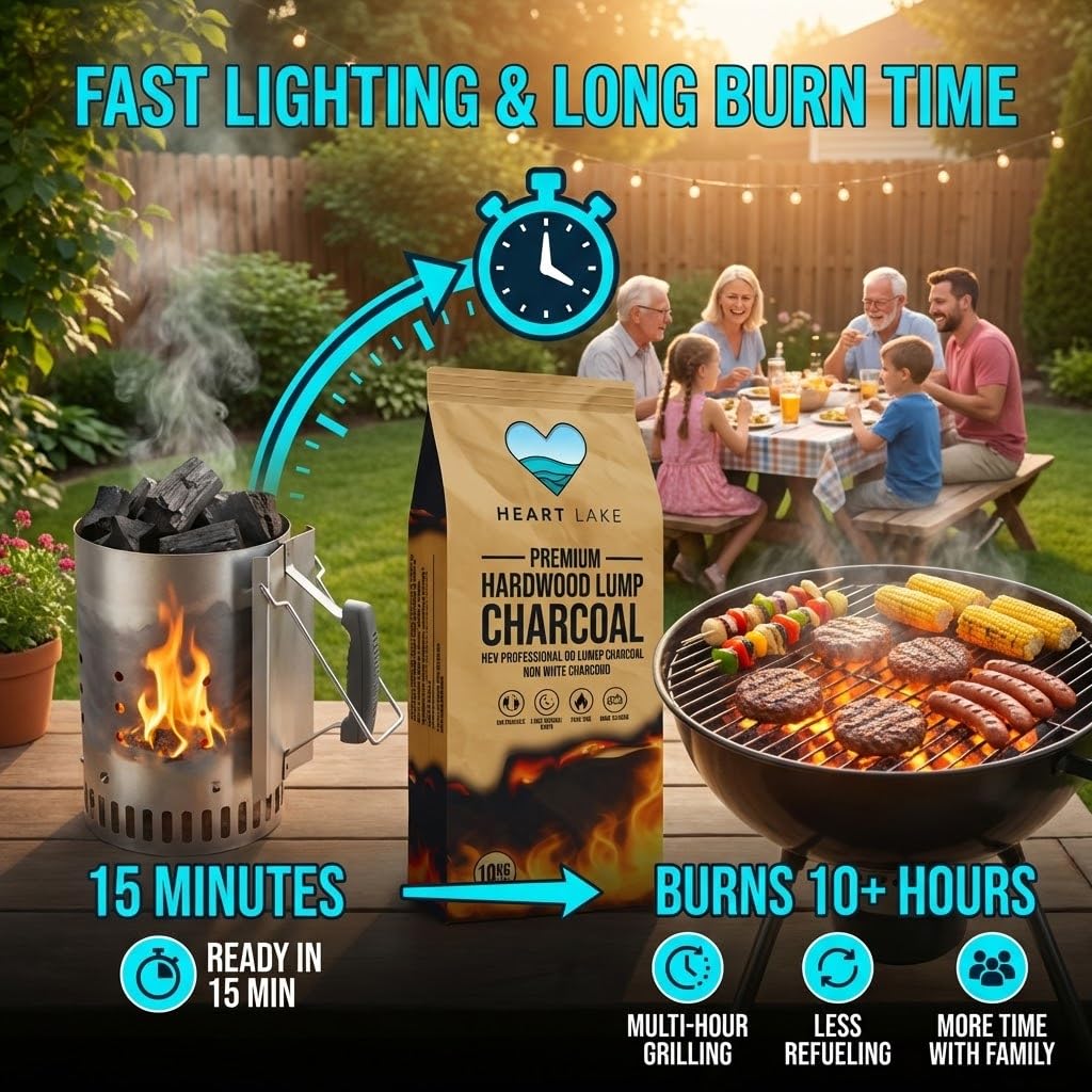 Heart Lake Premium Hardwood Lump Charcoal, 100% Natural BBQ Charcoal, 8 kg - 3