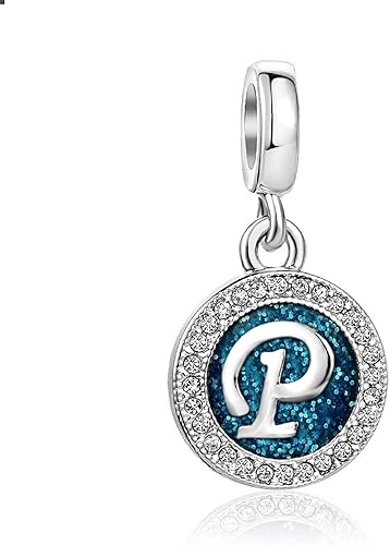 TGLS Abalorios colgantes de letras azules de la A a la Z con letra inicial del alfabeto y nombre mayúscula, compatible con pulseras y collares