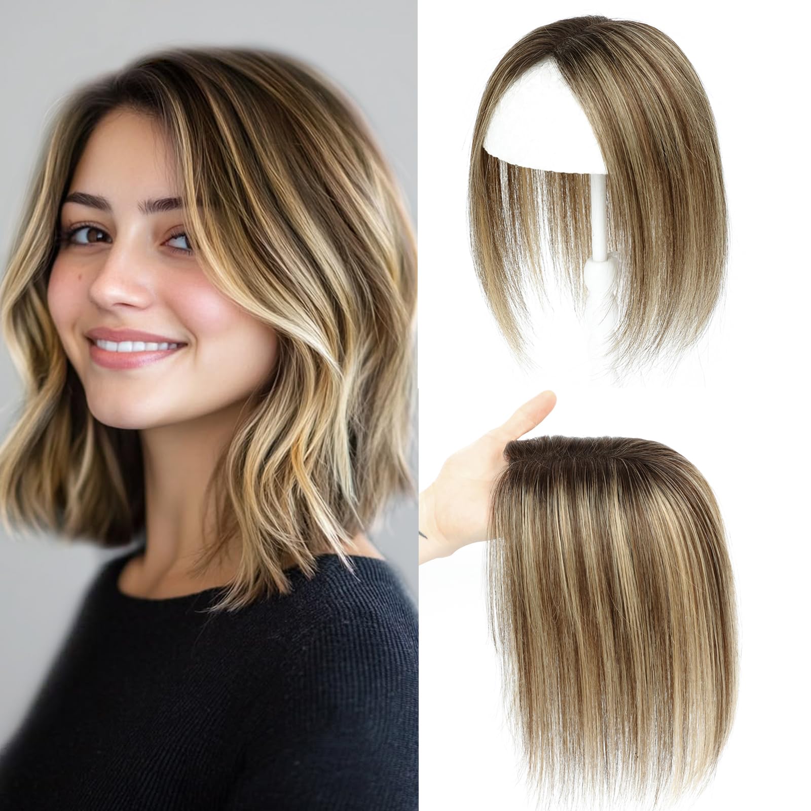 Real Human Hair Toppers for Women with Thinning Hair 3 * 4.5 Inch Upgrade Swiss Lace Base Toppers No Bangs for Cover Gray Hair Roots (4T427#)