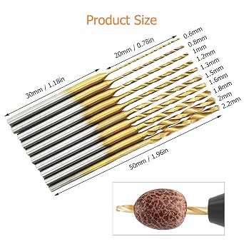 10Pcs Mini Twist Drill Bit Set - Micro Engraving Drill Bits, HSS 2.35mm Shank Titanium Coated 0.6mm to 2.2mm Tiny Drill Bit Hole Drilling Tool for DIY Resin, Jewelry, Amber, Beads and Beeswax