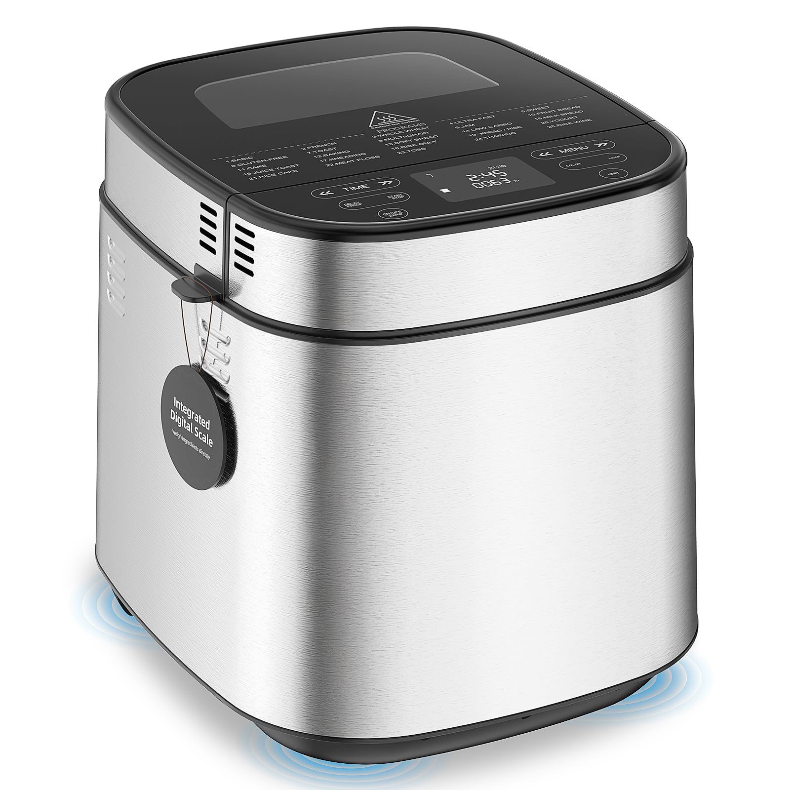 LCKSMAL 2.5LB Bread Maker with Built-in Electronic Scale, 25-in-1 Bread Machine, Beginner-Friendly with Adjustable Baking & Fermentation, Non-Stick Easy-Clean Pan, Quiet, 15H Delay, Recipes, White