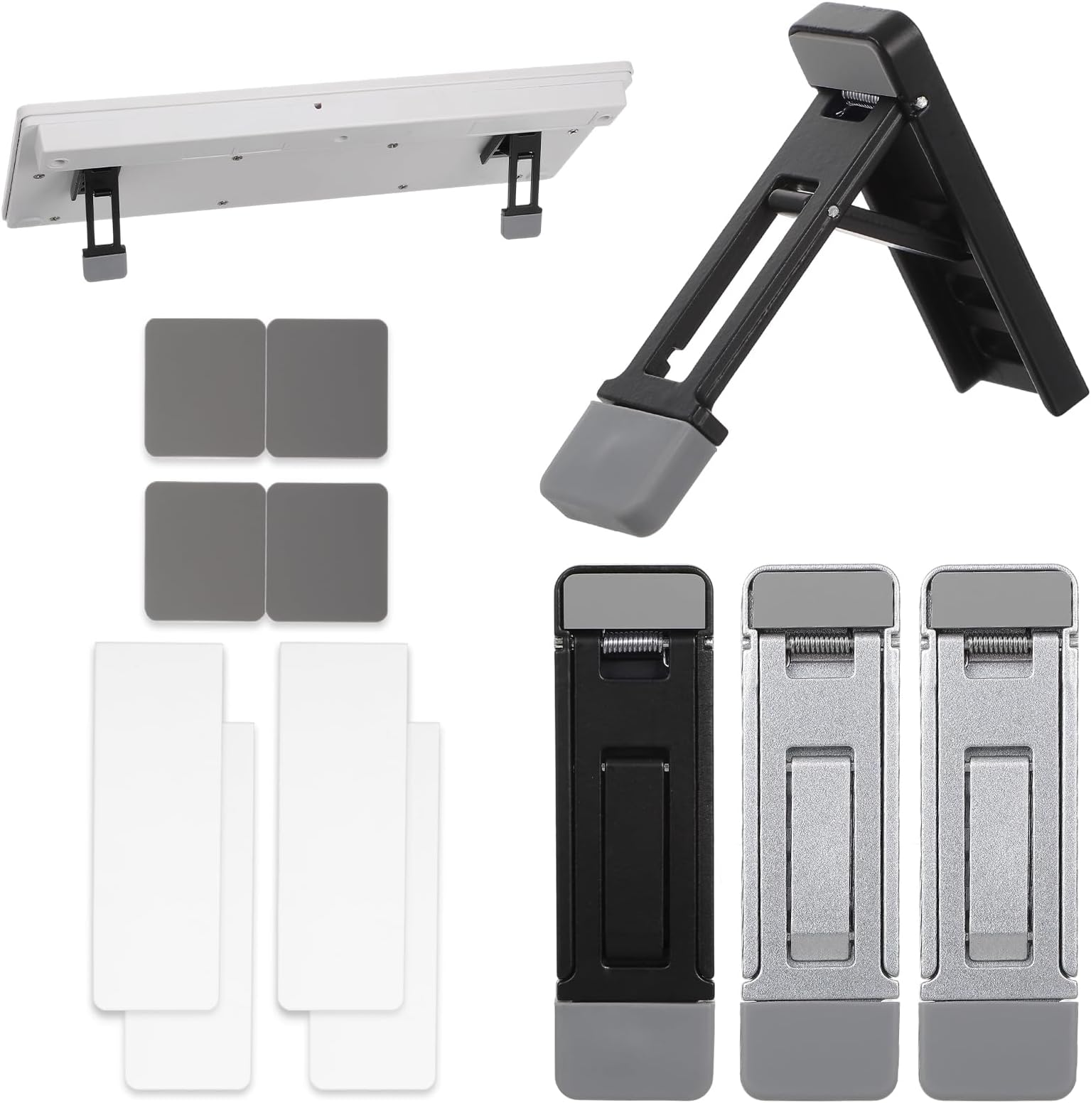 4 Pcs Mini Portable Laptop Stand, Foldable Keyboard Riser Stand for Desk, Three Tilt Angle Adjustable Laptop Feet Anti-Slip Pads, Self-Adhesive Invisible Portable Computer Keyboard Lift Office