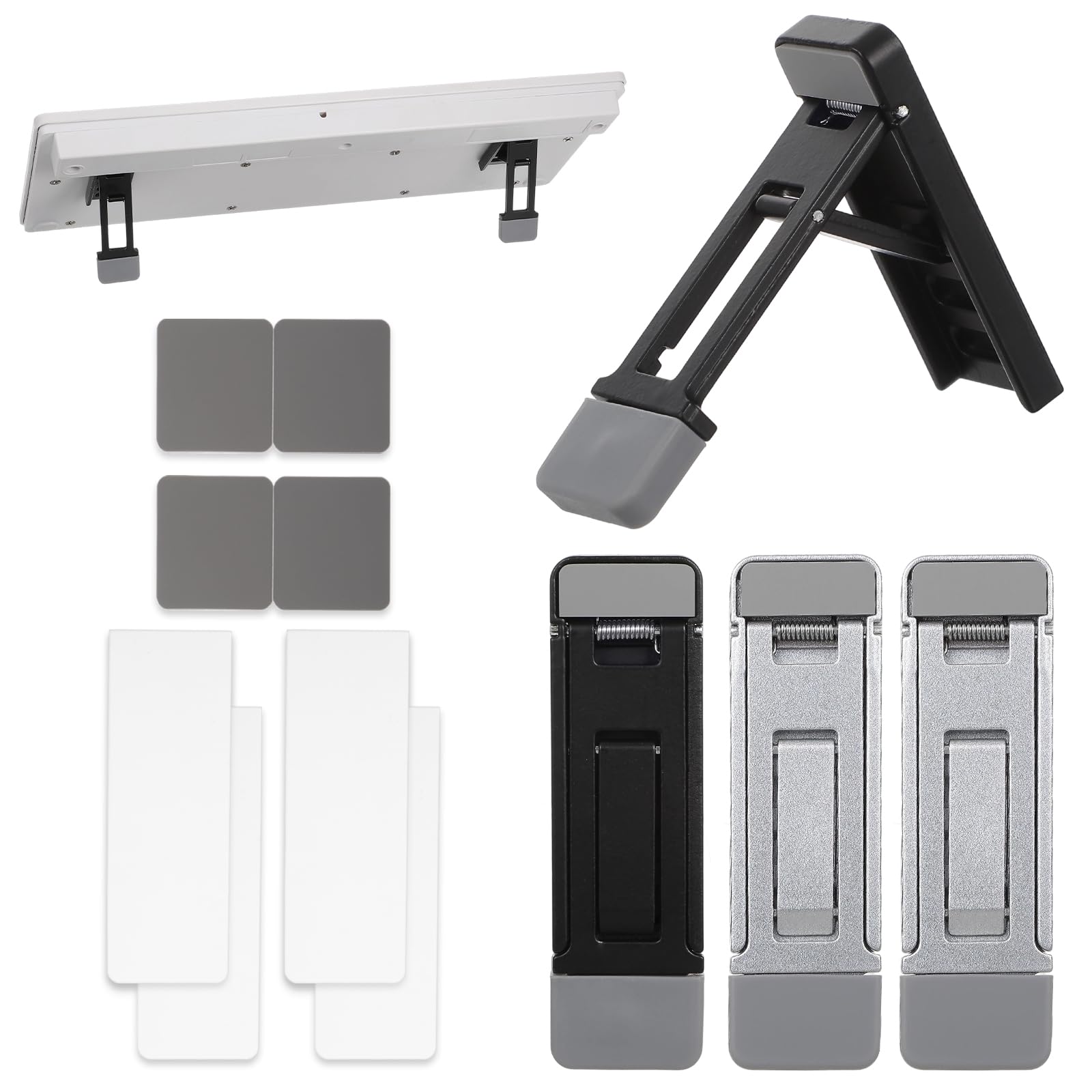 4 Pcs Mini Portable Laptop Stand, Foldable Keyboard Riser Stand for Desk, Three Tilt Angle Adjustable Laptop Feet Anti-Slip Pads, Self-Adhesive Invisible Portable Computer Keyboard Lift Office