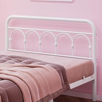 4ft6 Double Bed Frame with High Headboard, Metal Platform,White