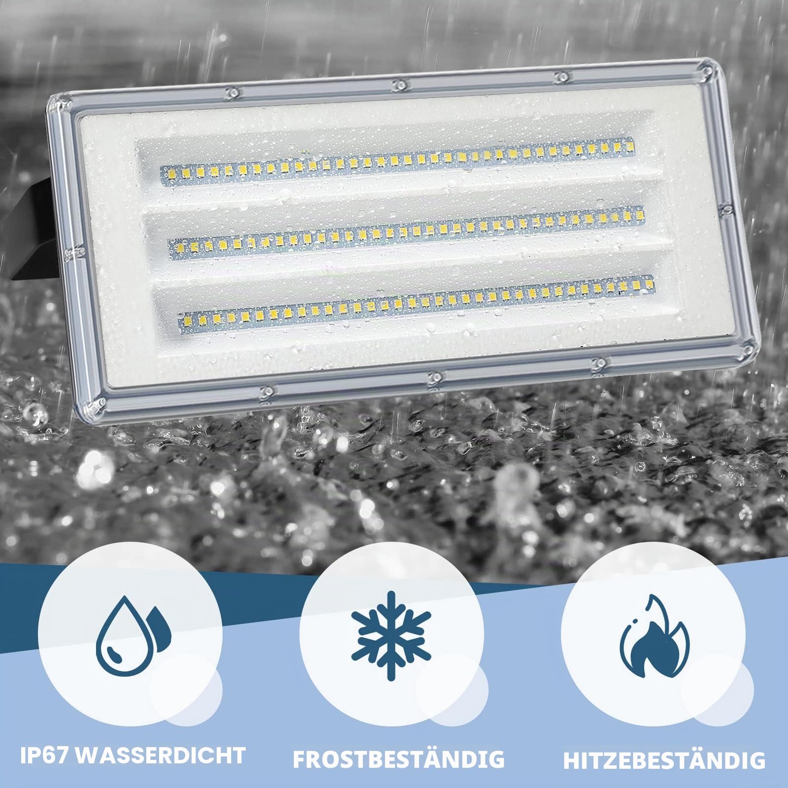 YIQIBRO LED Strahler Außen 100W, LED Scheinwerfer mit Trafo 85-265V,2 Stück | 10000LM LED Fluter Außen, 6500K Kaltweiß Aussenstrahler Wasserdicht IP67 für Garten, Garage, werkstatt, Fabrik, Sportplatz