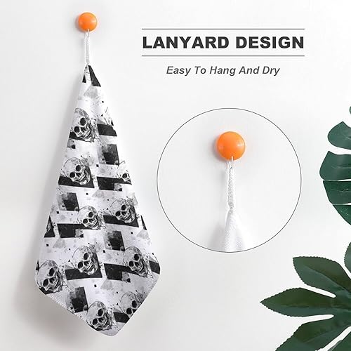 Miniatura 5 de Decorative Hand Towels for Bathroom - Retro White Black Skull Print Soft Absorbent Small Bath Hand Towels for Kitchen, Farmhouse, Spa, Hotel, Guest