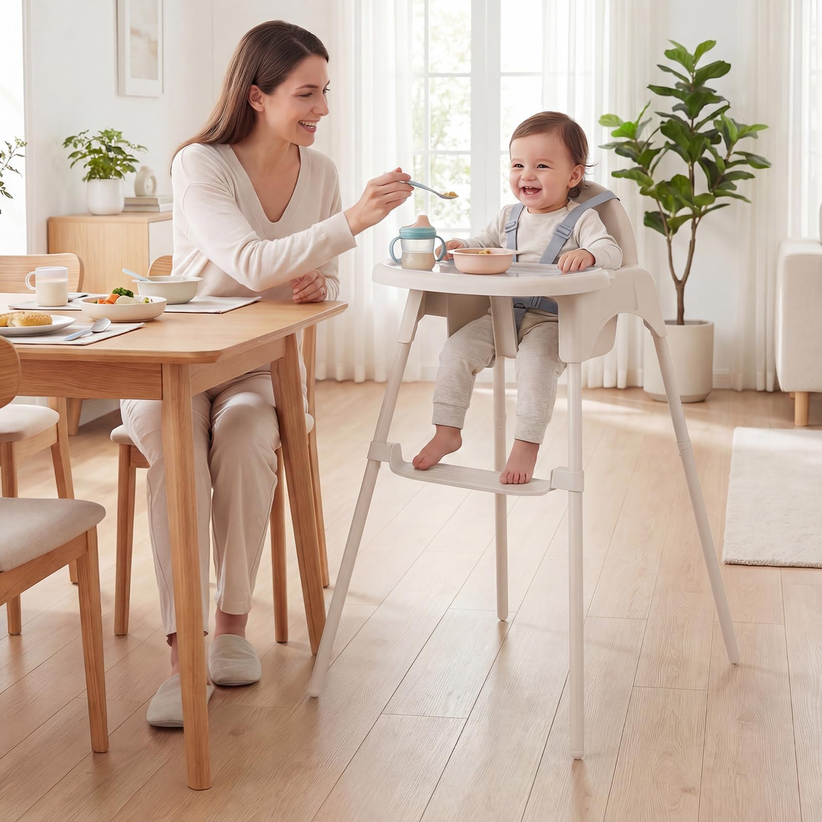 COSTWAY 4 in 1 Seggiolone per Bambini, Vassoio Doppio Rimovibile | Cintura di Sicurezza a 5 Punti, Poggiapiedi Reversibile, per Bambini 6-36 Mesi