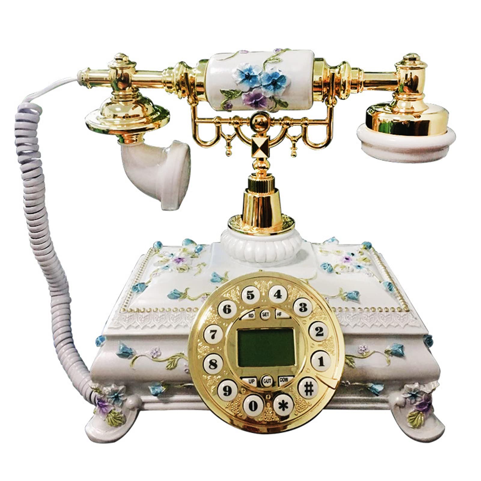 Téléphones filaires rétro Vintage Téléphone Fixe à l'ancienne - Téléphone Antique Haut de Gamme pour Bureau à Domicile décoratif, téléphone Fixe Filaire avec Pause et Recomposition Bleu