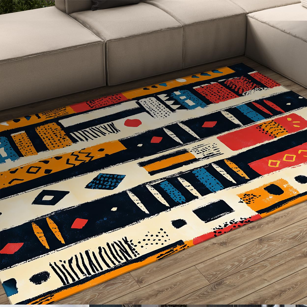 Tapis géométrique anti-glisse facile à nettoyer pour salon et entrée