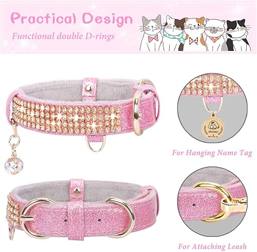 Miniatura 3 de PetsHome - Collar para gatos o perros, con diamantes de imitación brillantes, de cuero sintético prémium y con dije, collares ajustables para gatos