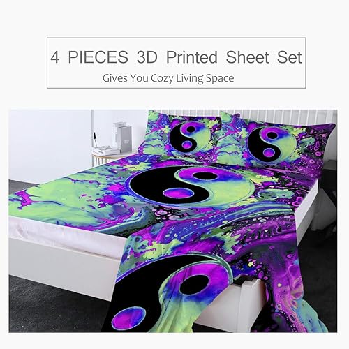 Miniatura 2 de Jasper Yin Yang by Brizbazaar - Juego de sábanas de 4 piezas con estampado 3D, sábanas bajeras de microfibra 1800 que no se decolora, transpirable y