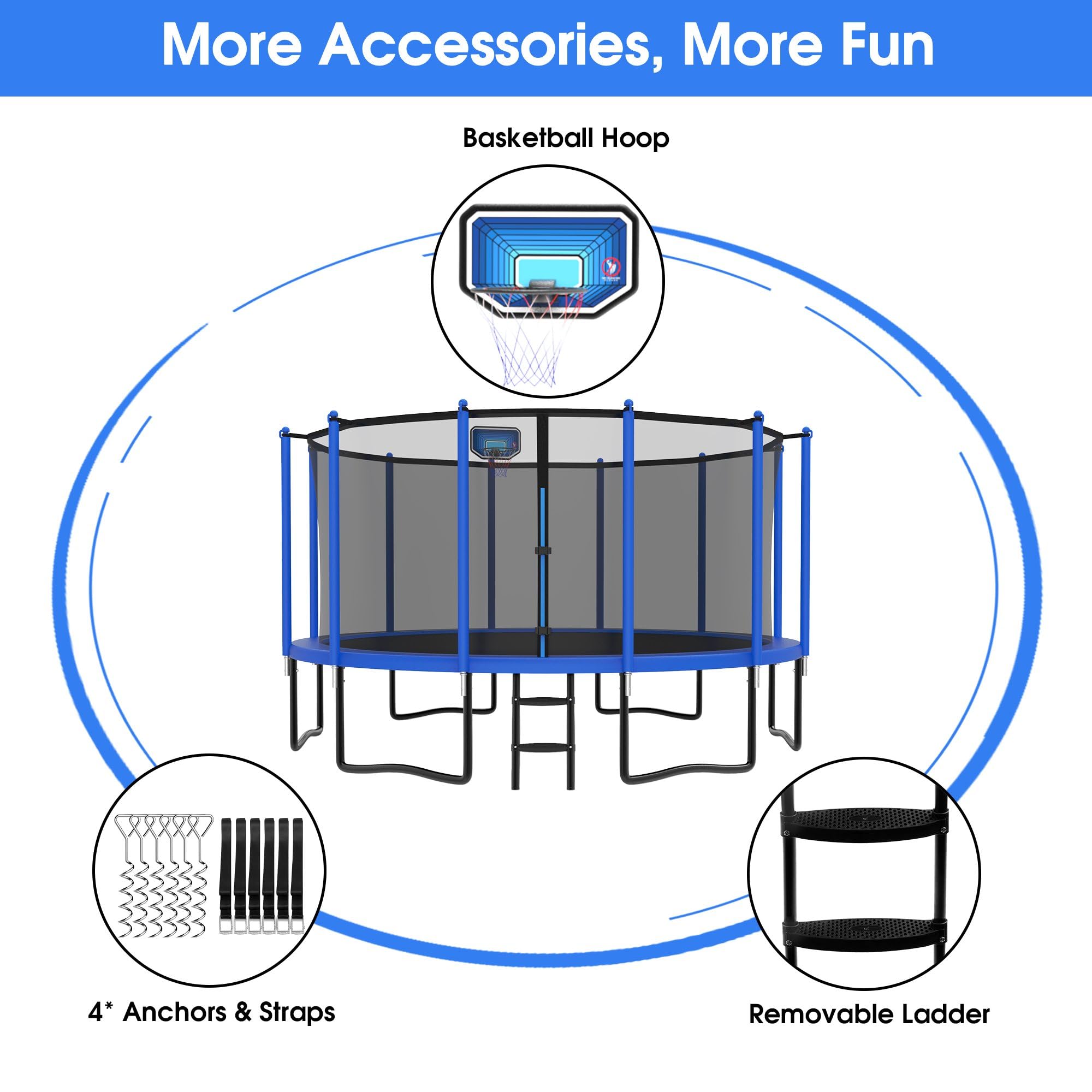 YORIN Outdoor【Upgrade Thickened】 1500 LBS 16FT 15FT 14FT 12FT 10FT 8FT with Basketball Hoop, ASTM Approved, Easy Install, Backyard Heavy Duty Large for Kids and Adults