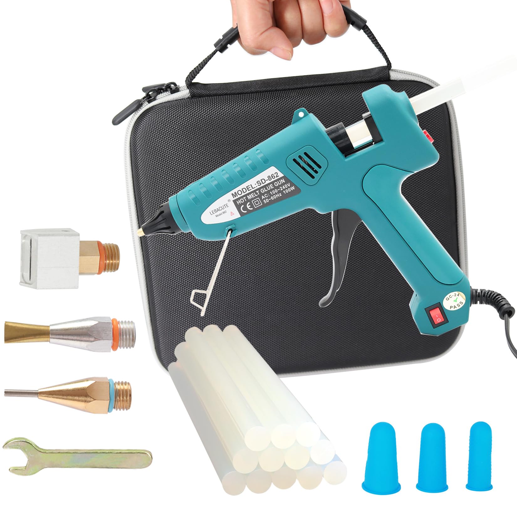 Hot Glue Gun Kit with Case, Full Size Hot Glue Guns for Crafting, Deluxe Set with 3 Interchangeable Nozzles and 12Pcs Glue Sticks