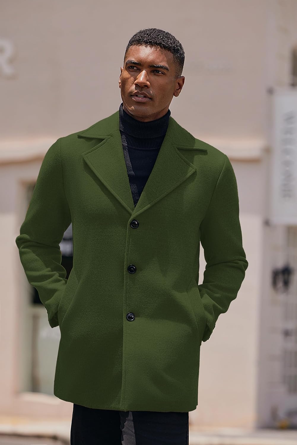 COOFANDY Mens Trench Coat Notched Collar Single Breasted Peacoat Winter Overcoat With Pockets