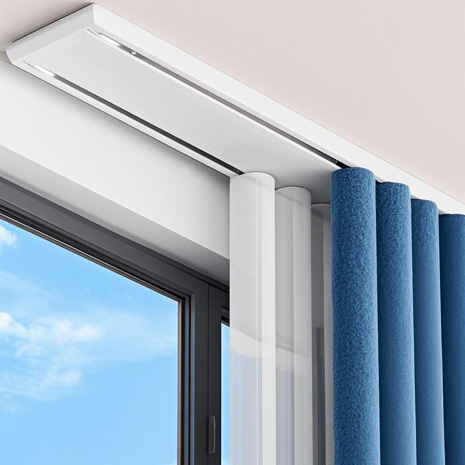 Double curtain rod Set Heavy Duty Curtain Track Ceiling Mount Easy Install With silent pulleys for Living Room Bedroom Shower Divider(1.2m/3.9ft)