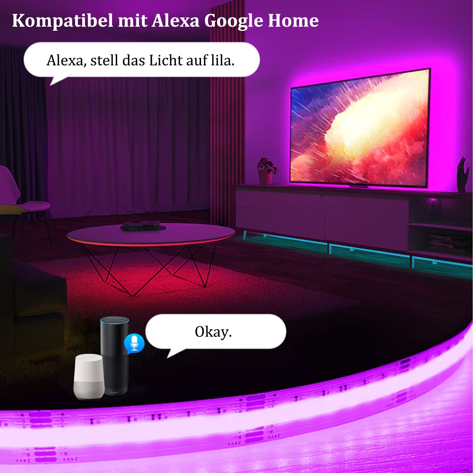 Striscia luminosa LED RGB 12 V WiFi Alexa 5 m, striscia RGB dimmerabile COB striscia luminosa LED 576 LED/M, controllo app, compatibile con Alexa Google Home