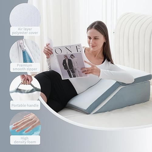 Miniatura 7 de FSCGIFE Almohada de elevación de piernas para hinchazón, almohadas de cuña de espuma viscoelástica ajustables de gel de enfriamiento de 6 y 8