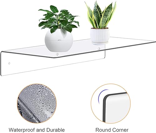 Miniatura 4 de 8 estantes de acrílico transparente de 14 pulgadas, estantes flotantes de acrílico montados en la pared, estante de pared transparente para