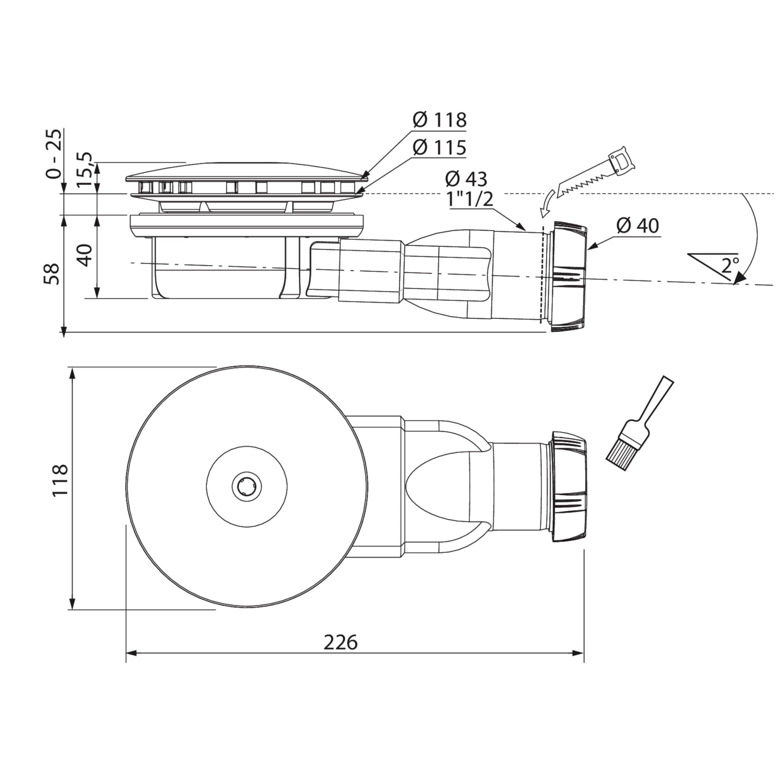 Wirquin 30722861 Bonde de douche extra-plate pour receveurs extra-plats ø90 avec dôme en ABS, noir | Extra-plate, 40 mm hauteur, installation facile, entretien facile, panier amovible, débit 24 L/min