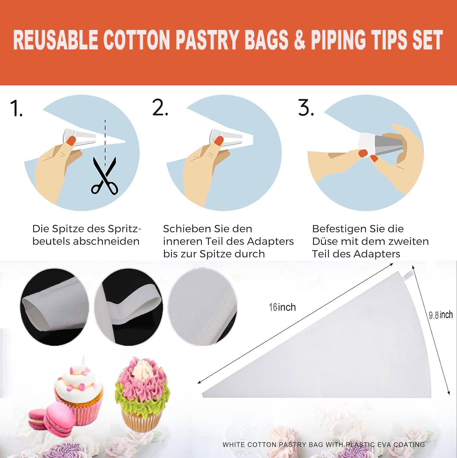 17 puntas de tubería extra grandes, kit de tuberías de acero inoxidable, puntas de pastelería profesionales, bolsas de tuberías reutilizables y decorar la boquilla de glaseado, puntas de 5