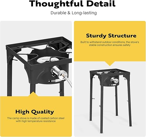 Miniatura 6 de VIVOHOME Quemador de propano único para exteriores, estufa de campamento de 100,000 BTU con patas ajustables, estufa de gas para cocinar al aire