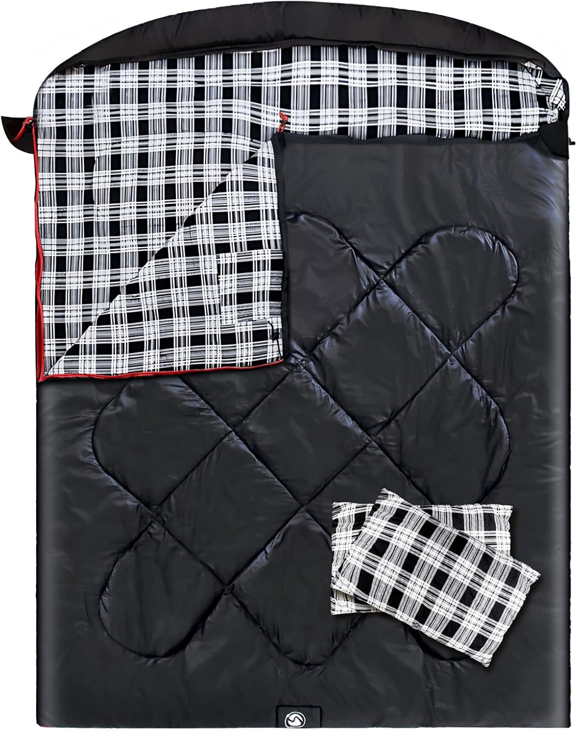ShinHye Double Sleeping Bag for Adults with 2 Pillows, Camping Sleeping Bags Flannel Cotton 2 Person Sleeping Bags XXL Queen Size Sleeping Bag for Cold Weather
