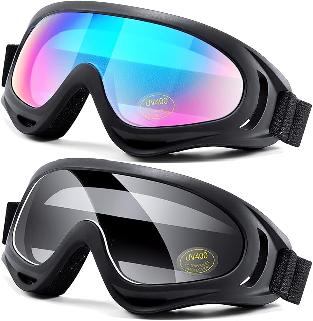 EasYoung 2-Pack Ski Goggles, Compatible Snowboard Goggles for Kids, Teens, Youth, Boys, Girls, Men and Women, Motorcycle Goggles, Wind Resistance Goggles