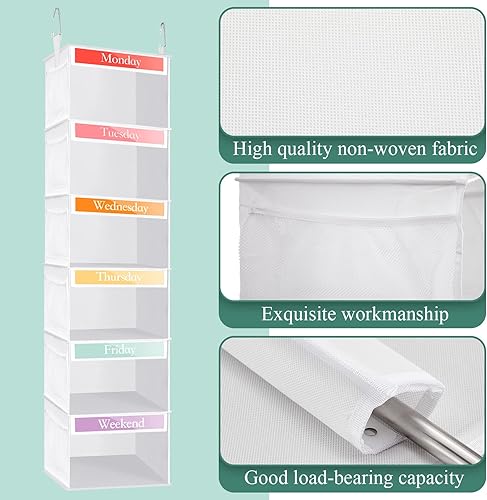 Miniatura 3 de Amylove Paquete de 2 organizadores semanales de ropa de 6 estantes para niños con bolsillo lateral, organizador de ropa para días de la semana de 47