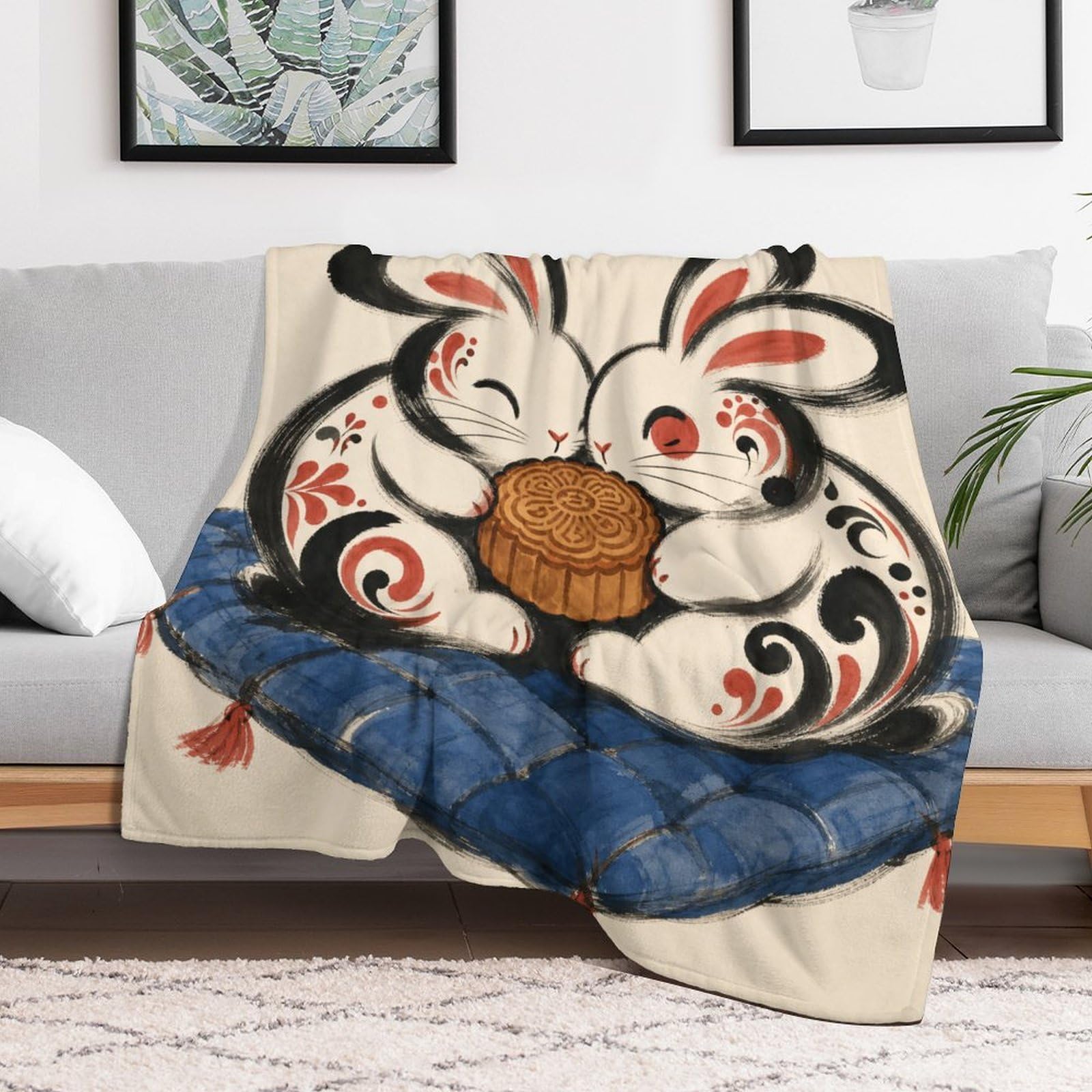 Pareja de Conejos con Tambor Manta Manta TV Calida Polar Sofa Dormitorio | manta sofa suave con Libro de cuentos de animales y Linda ilustración infantil, para sofa, cama, 175x200cm(70x80in)