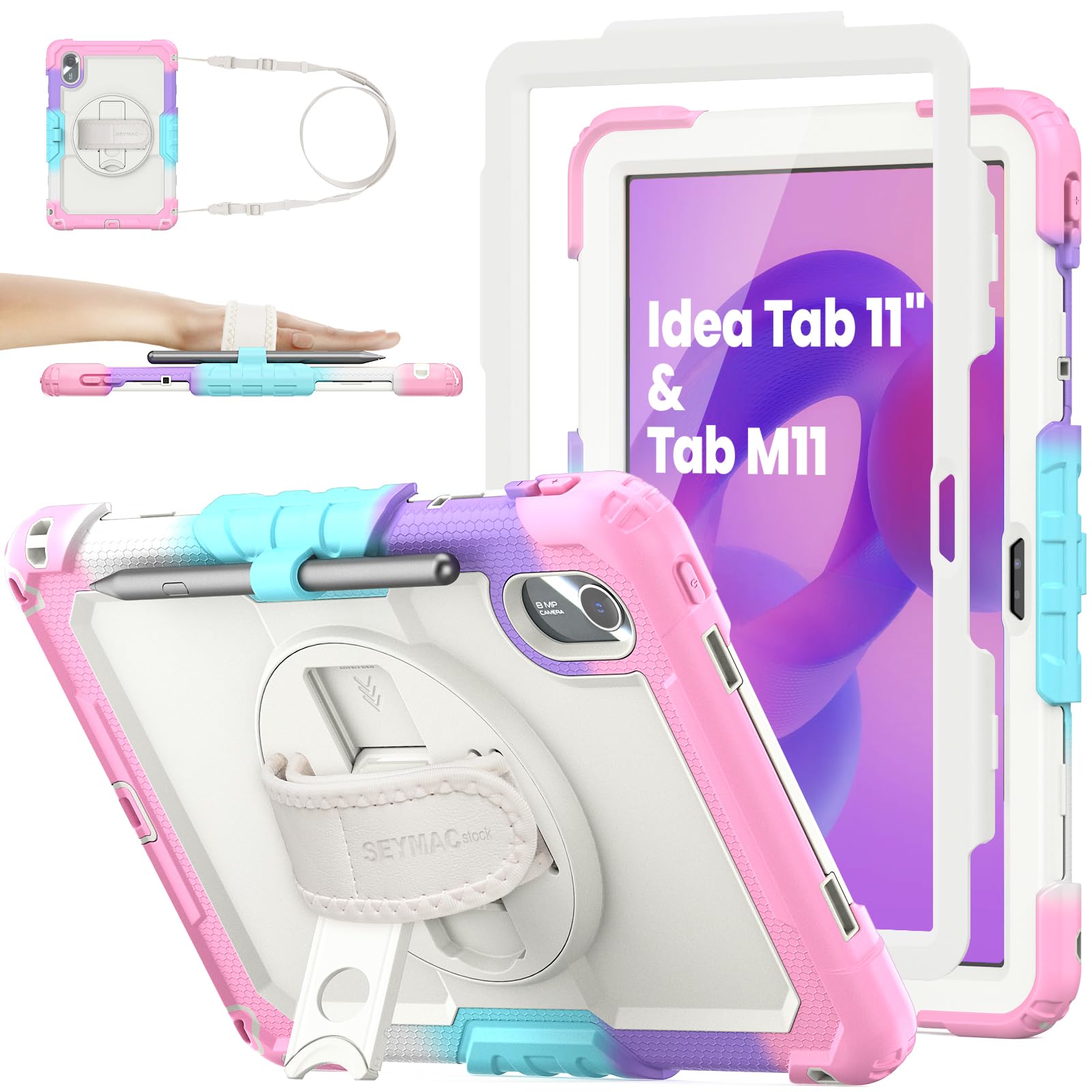 SEYMAC stock Case for Lenovo Idea Tab 11'' 2025/ Tab M11 2024/ K11 (TB336FU/TB330FU), Drop-Proof Case for Lenovo 11 inch with 360° Rotate Stand/Strap