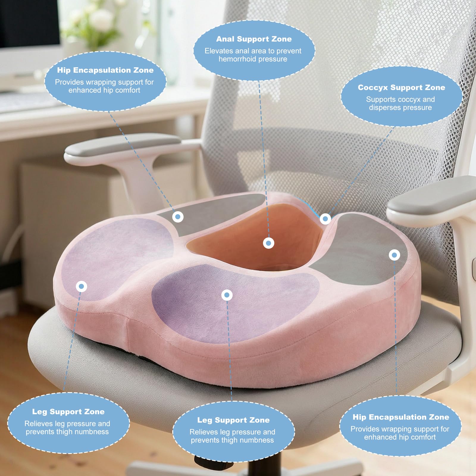 Cuscino ergonomico a ciambella in memory foam per dolore al coccige, emorroidi e sciatica, cuscino ortopedico ad anello per sedia da ufficio, sedia a rotelle, recupero post-partum e guida a lunga