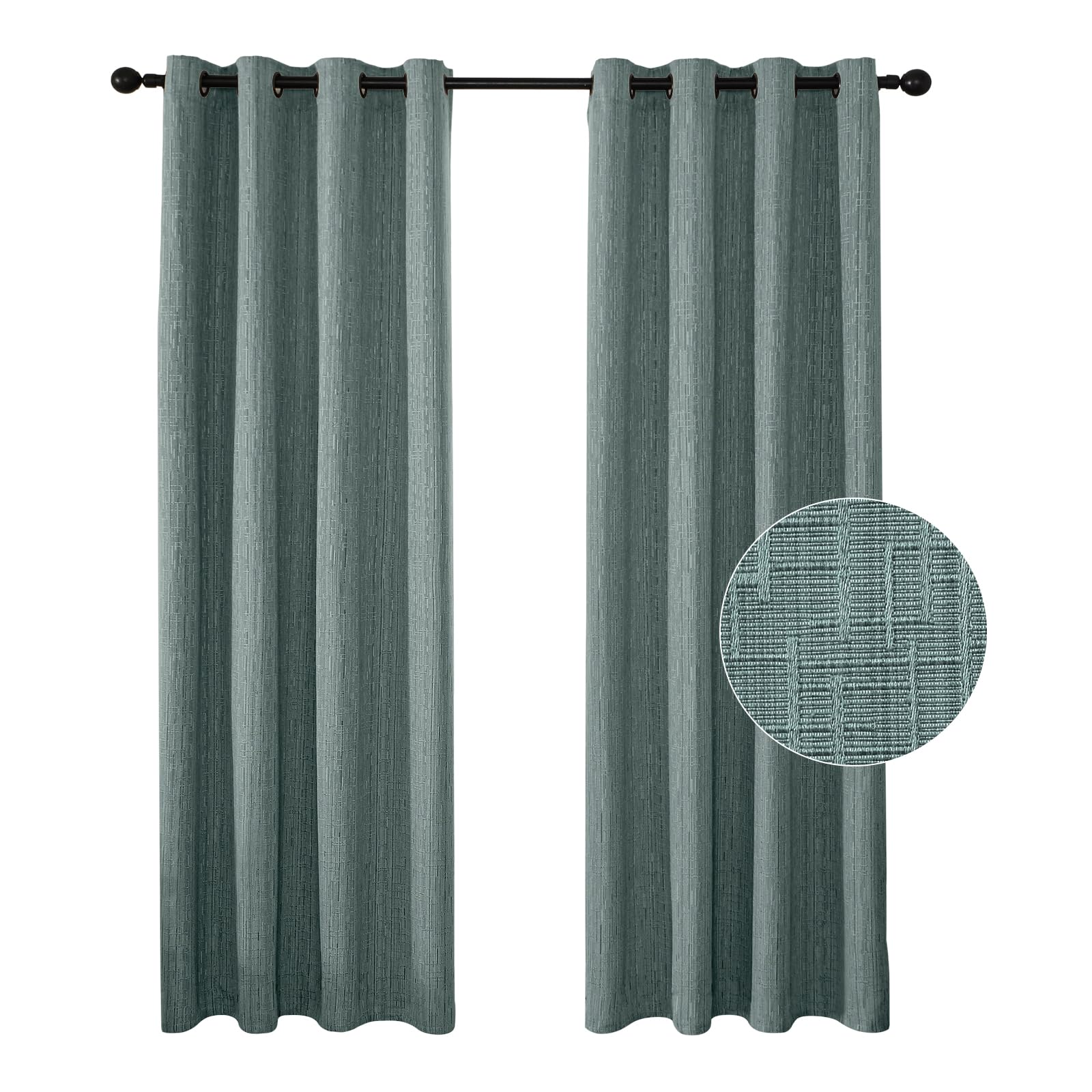 JSFLY Jacquard Linen Curtains 63 inch Length 2 Panels Thick Faux Linen Blended Window Drapes Burlap Textured Curtains with Grommet for Living Room