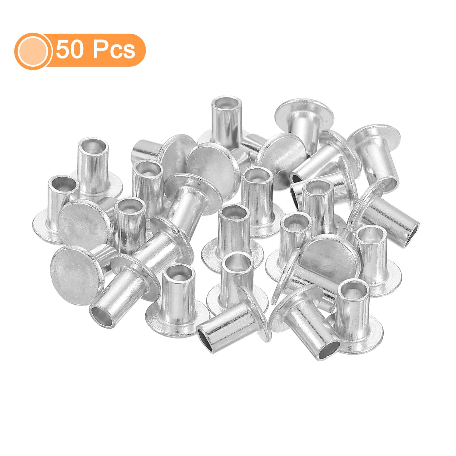 50 Remaches Semitubulares De Aluminio - 5x8 Mm, Cabeza Plana, Para Reparaciones Y Bricolaje