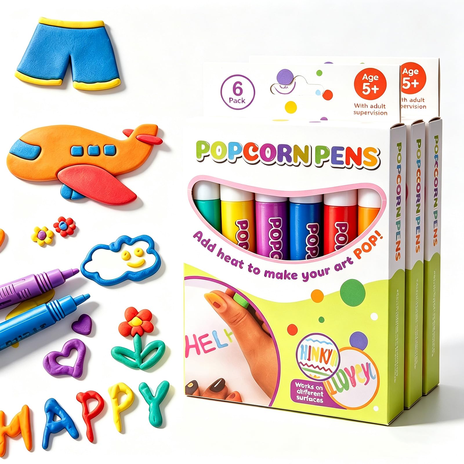 DIY Bubble Popcorn Drawing Pens, Magic Puffy Pens with Puffy Paint，3Sets