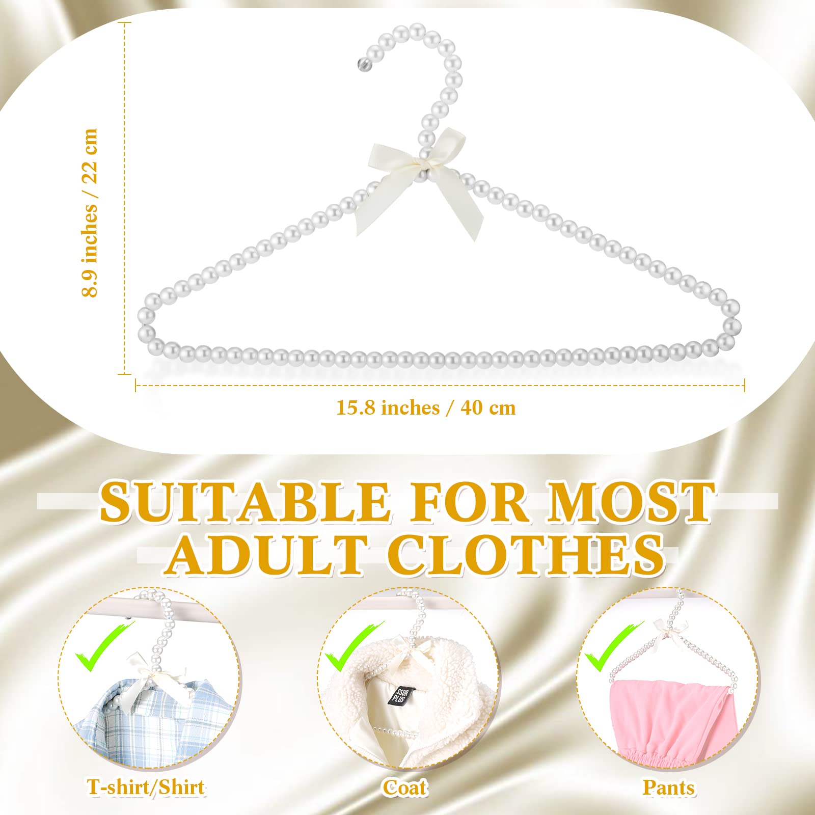 Threan 10 grucce appendiabiti con perline e fiocco, in metallo, eleganti, per abiti da sposa, cappotti, camicie, appendiabiti decorativi (bianco)