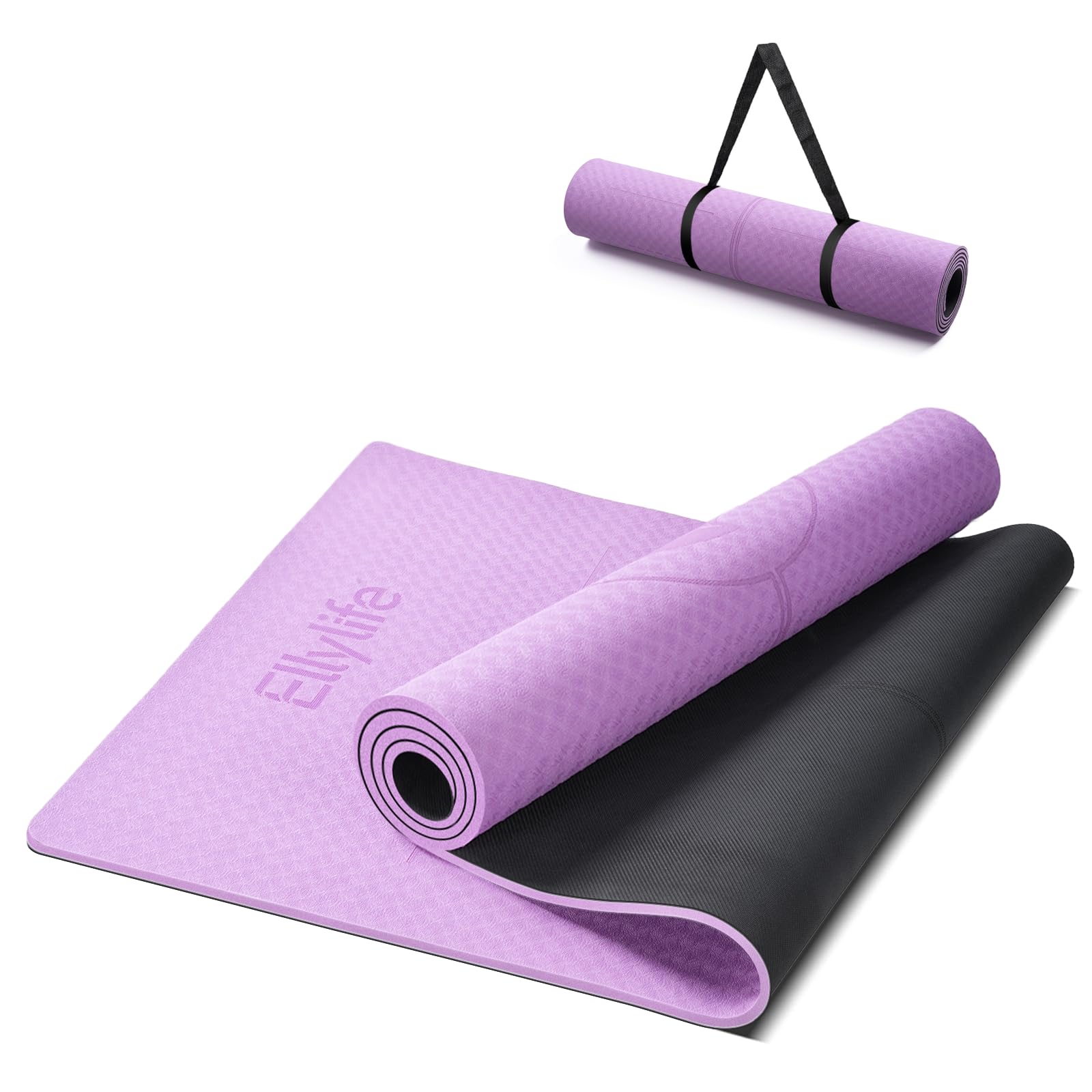 Ellylife Yoga Matte Rutschfest Dick, Nachhaltige Naturkautschuk + Eco TPE oder PU, Ausrichtungslinien, Hautfreundliche, Starker Grip, Einzigartiges Design, mit Tragegurt, für Yoga, Pilates, Fitness