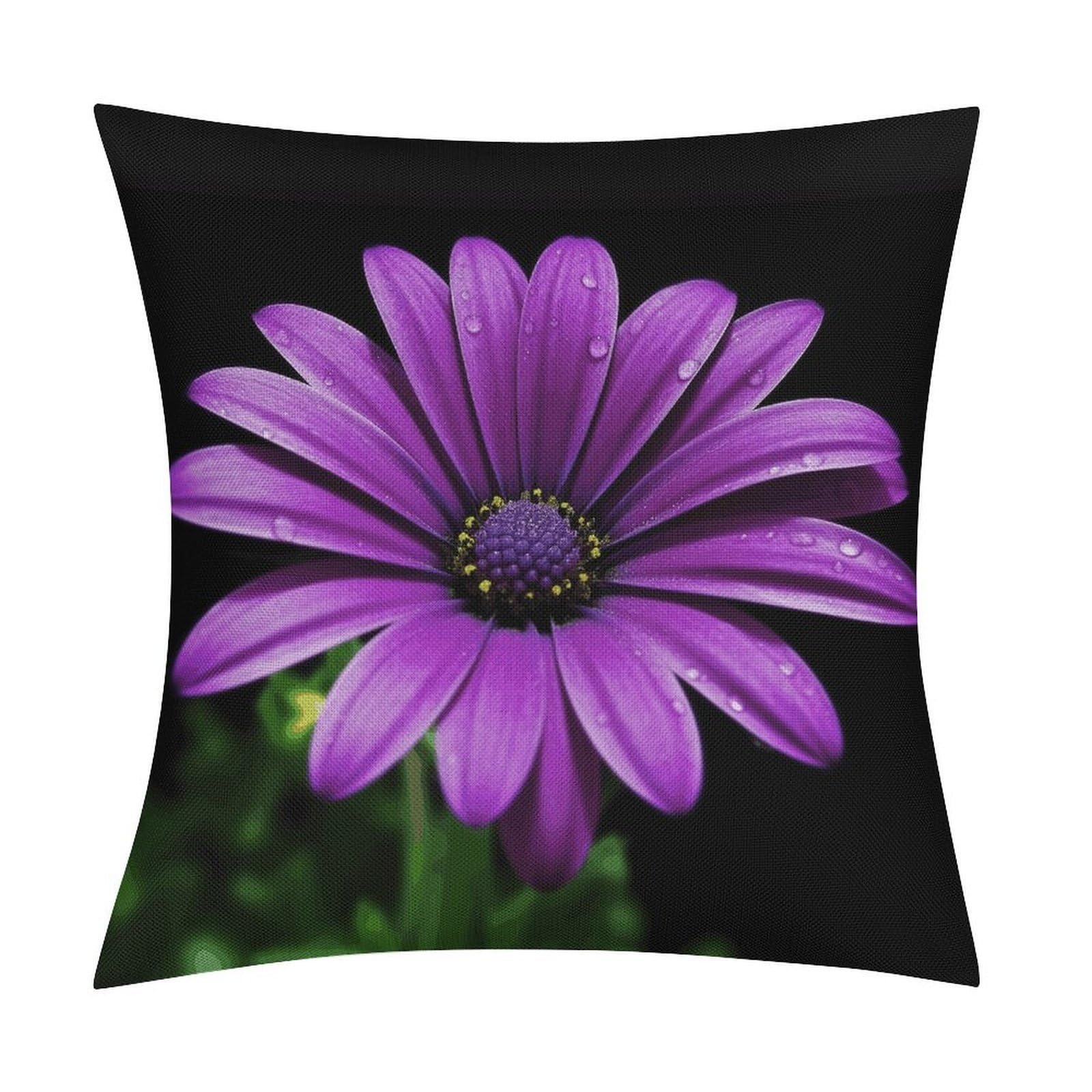 LZQPOEAS Purple Daisy Throw Pillow Covers, Waterproof Faux Linen Pillow Cases with Invisible Zipper, Decorative Square Cushion Covers for Sofa Couch Living Room Bedroom 18x18 Inch